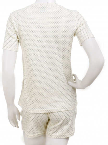 Комплект домашний женский Горошек голубой футболка и шорты р. S молочный