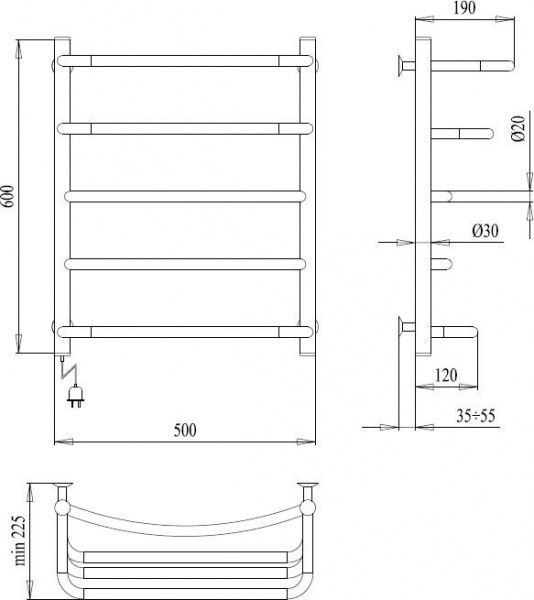 Рушникосушарка електрична Paladii Тріумф Е 600х500/5 ТДе005РR