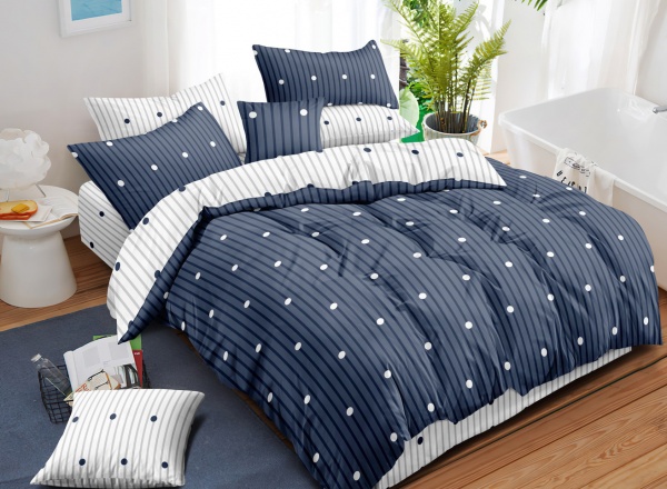 Комплект постільної білизни Funny Spots 1,5 синій із білим La Nuit 