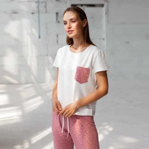 Комплект Vivioji футболка і штани KTW-21-6 р. XL кремовий/рожевий