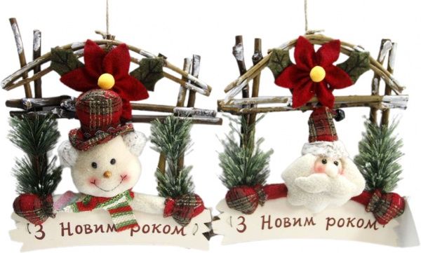 Декорація новорічна Дід Мороз та сніговик у віконці з табличкою 28 см EPI-NC19-1463/1-3 