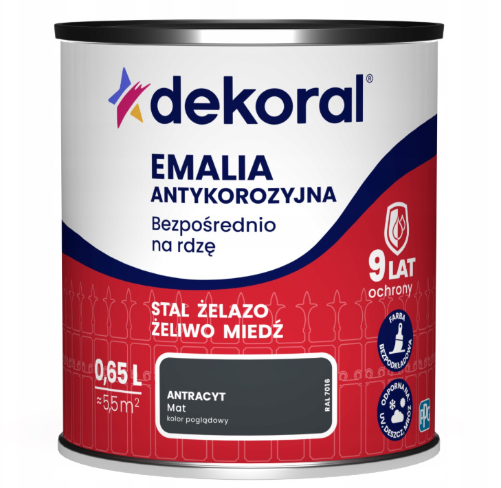 Емаль антикорозійна алкідна Dekoral напівмат RAL 7016 антрацит 0,65л — фото 1