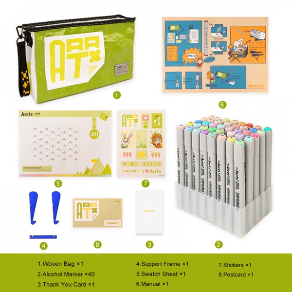 Набір спиртових маркерів Arrtx Oros ASM-03-PT01, 40 кольорів, пастельні відтінки LC302628 