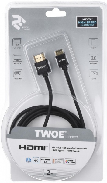 Кабель 2E HDMI – miniHDMI 2 м чорний (2EW-1120-2m) 