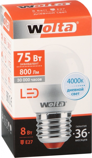 Лампа світлодіодна Wolta 8 Вт G45 матова E27 220-240 В 4000 К 25S45GL8E27 