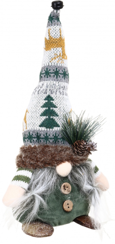 Декорация новогодняя Гном стоящий 15х30 см зеленый дизайн в ассортименте AG23288AB