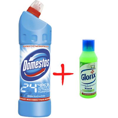 Средство для чистки унитаза Domestos Свежесть Атлантики 1 л + средство для чистки пола Glorix 500 мл