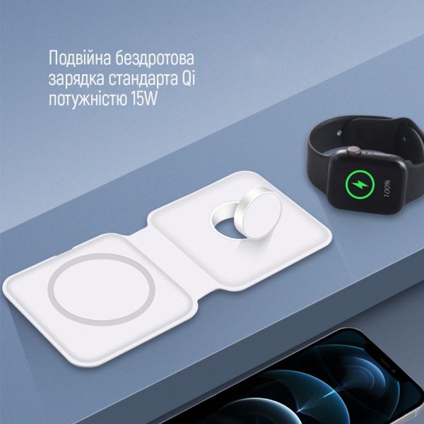 Беспроводное зарядное устройство ColorWay MagSafe Duo Charger 15W for iPhone белое (CW-CHW32Q-WT)