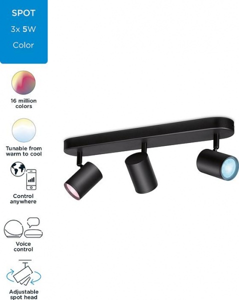 Спот WiZ IMAGEO Spots 3x5W 2200-6500K RGB Wi-Fi черный 