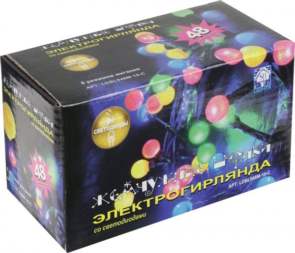 Электрогирлянда линейная внутренняя встроенный светодиод (LED) 48 ламп 2,4м Жемчужные шарики LDBL048M-10-C 