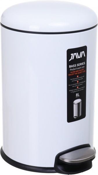 Ведро с педалью Java JH-8853 — 8L white SOFT CLOSE