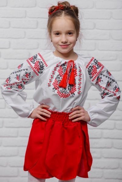 Вышиванка для девочек Сварга Калина р.128-134 красно-черный 