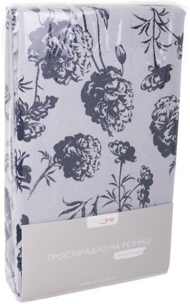 Простынь на резинке трикотажная Контурные цветы 90x200 см белый с принтом Homeline 