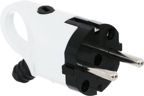 Вилка электрическая угловая UP! (Underprice) YK-209-WH с заземлением 220В 16А IP20 пластик белый с черным