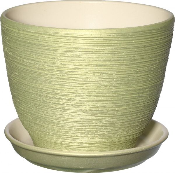 Горщик керамічний Оріана-Запоріжкераміка Кедр №2 перламутр салатовий круглий 2,2л перламутровий/салатовий (019-2-132) 