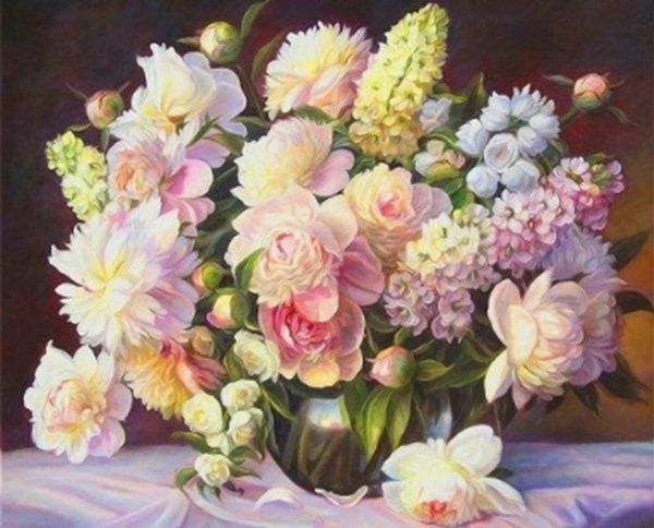 Набір для творчості зі стразами на підрамнику з принт. рамою Аромат півоній 40x50 см Діамантові ручки 