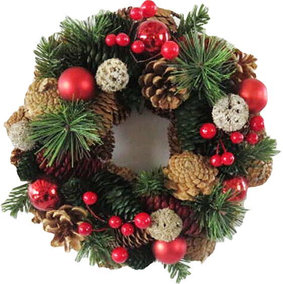 Вінок новорічний з хвоєю, ягодами, шишками та кульками d220 мм EPI-F18583-BLR 