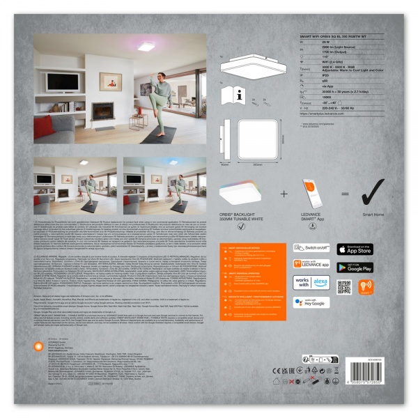 Світильник світлодіодний Ledvance LED SMART WIFI ORBIS SQ BL 35x35 см білий 