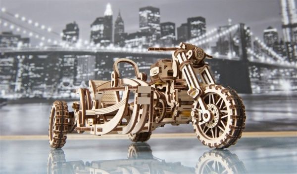 Деревянный 3D-конструктор UGEARS Мотоцикл Scrambler UGR-10 с коляской