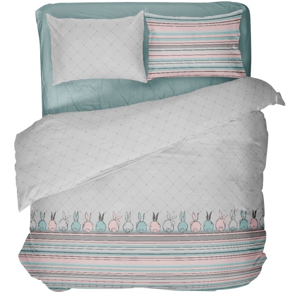 Комплект постільної білизни сімейний Rabbit бірюзовий із сірим UP! (Underprice) 