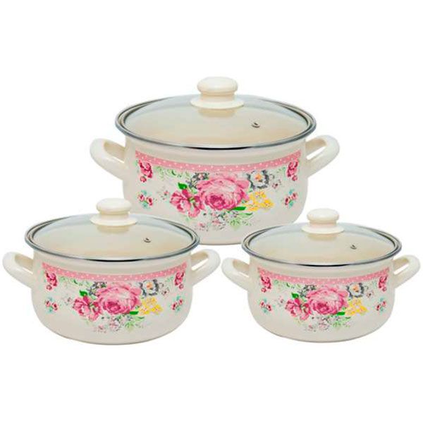 Набор кастрюль Infinity Розовые цветы 6 предметов