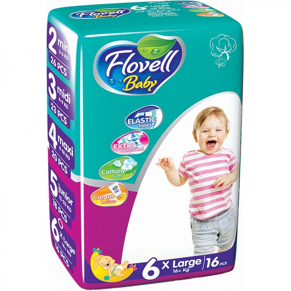 Підгузки FLOVELL BABY ECO Pack 6 (16+ кг) 16 шт.