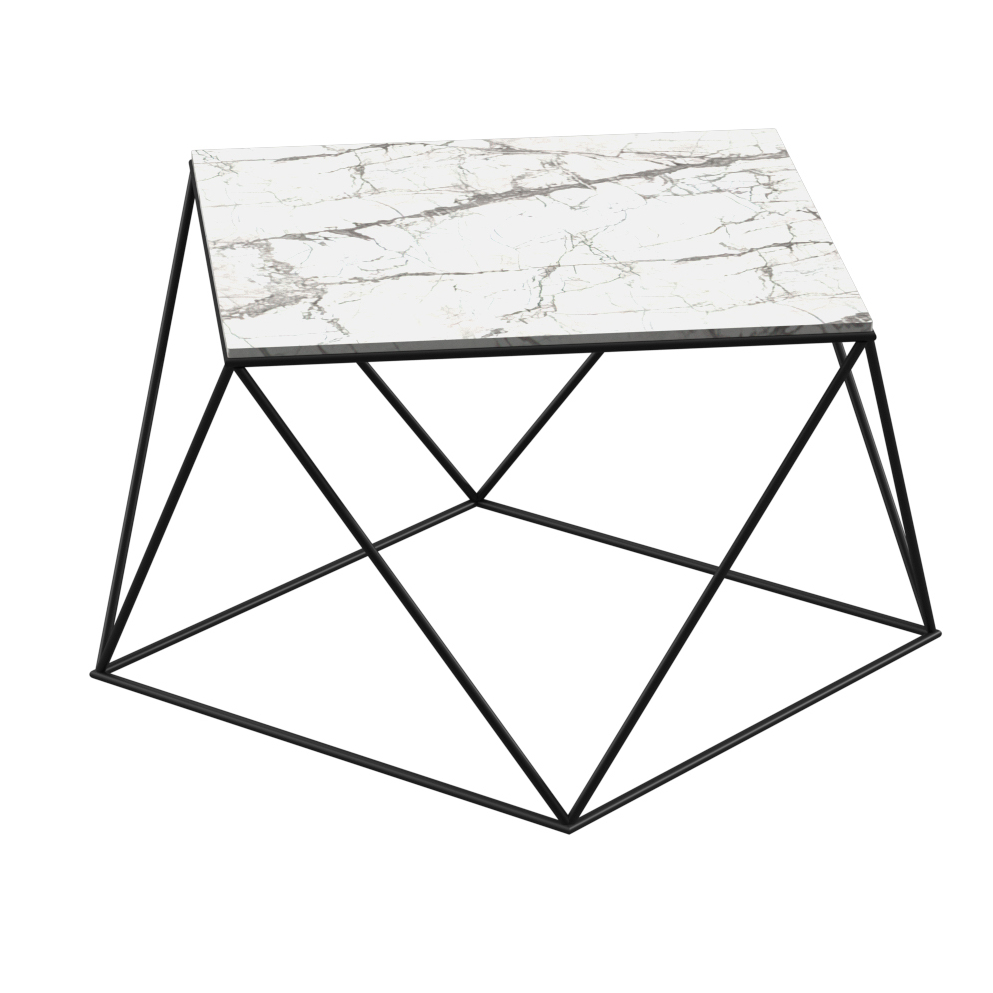 Стол журнальный Aqua Rodos Локка ERDEK BLANCO 600x600x450мм черный/мрамор светлый