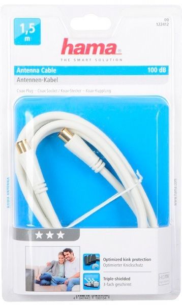 Кабель Hama антенний M/F 1.5 м 100 dBбілий 00122412