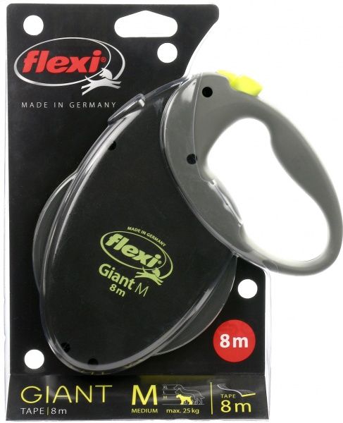 Поводок-рулетка FLEXI Giant Neon M черный с желтым до 25 кг 8 м