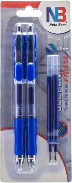 Набір ручок гелевих Nota Bene MARS 2 шт. з запасними стержнями сині 0,5 мм 
