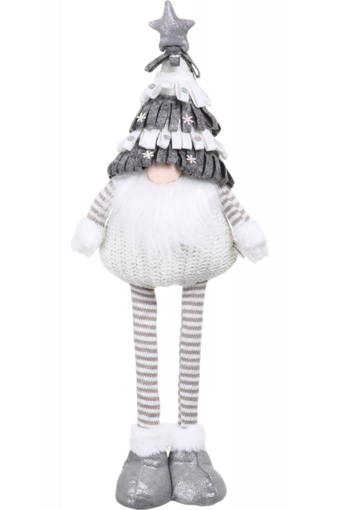 Декорація новорічна гномик у шапці на висувних ніжках бежево-сірий 20х50 см ADS234026