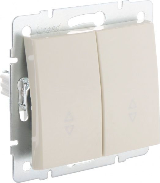 Переключатель проходной двухклавишный Lezard Rain без подсветки 220В крем 703-0388-106