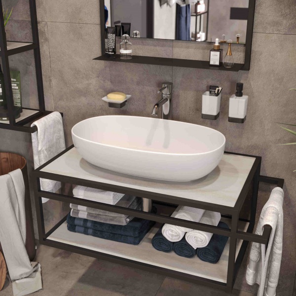 Тумба под умывальник Tero 1 с одним поручнем (766x330x466) черная