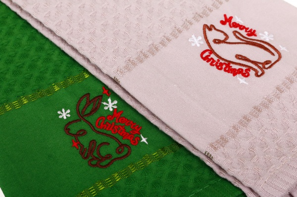 Набор полотенец вафельных с вышивкой Котик/Кролик 2 шт. 40x60 см разноцветный La Nuit 