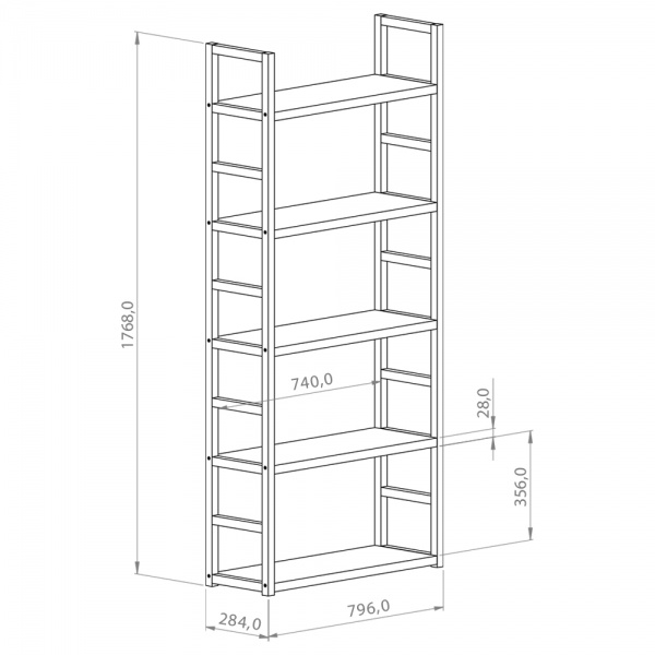 Стеллаж деревянный PROзапас натуральный 1768x796x284 мм полка 5 шт. дерево 28 мм 