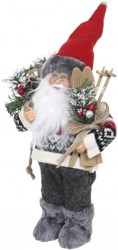 Декоративная новогодняя фигура Санта лесной в свитере серо-красный 30 см