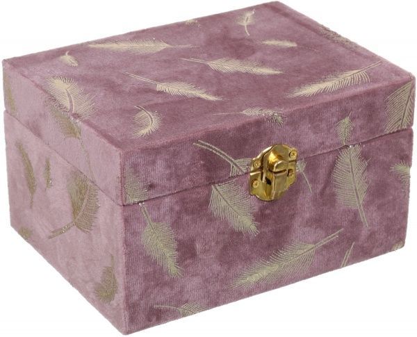 Сундук для украшений Листья 16х12х9 см пудровый с золотым