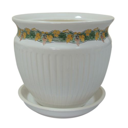 Горшок керамический Ориана-Запорожкерамика Антика золотая лоза №1 круглый 5л белый 