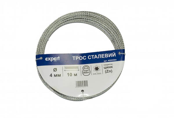 Трос оцинкований 4 мм 10 пог.м. DIN 3055