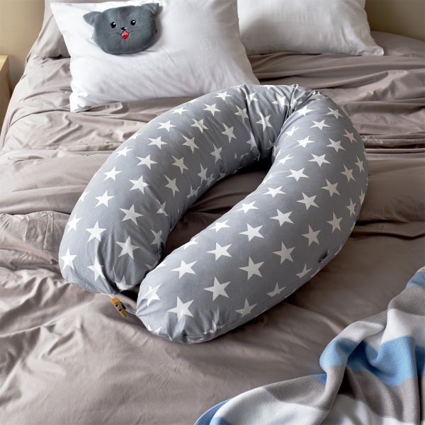 Подушка для годування 35х200 см Зірка з гудзиком сіра IDEIA