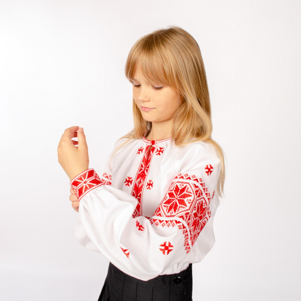 Вишиванка для дівчаток Едельвіка р.134 білий із червоним 381-23/09