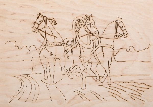 Заготовка для выжигания Тройка лошадей 29,5x21 см 