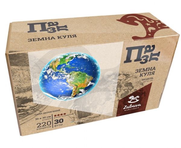 Пазл дерев'яний Земна куля 300х300 мм ZABAVA 