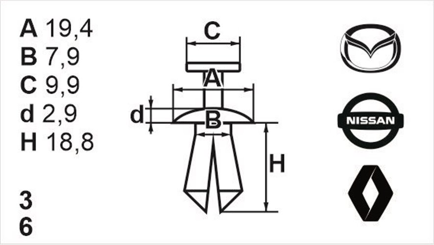 Клипса с резьбовым штырьком универсальная Romix (B16858)