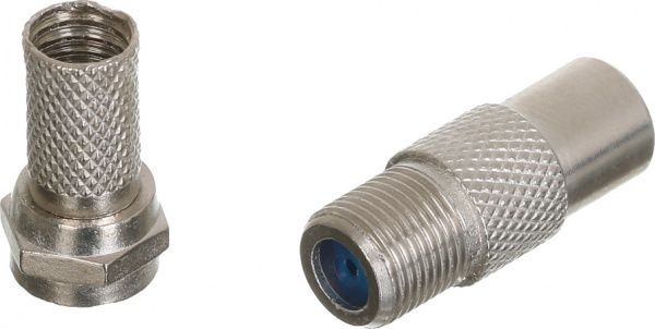 Конектор EMT Перехідник ТВ штекер - F гніздо 1 шт. + конектор 1 шт. (комплект)чорний ТВ к-т