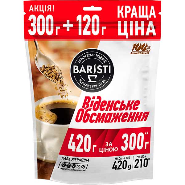 Кофе растворимый Baristi Венская обжарка 420 г