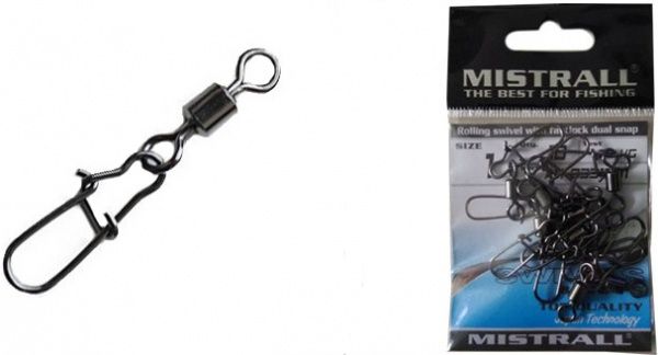 Застежка с вертлюгом Mistrall AM-8331012 35 кг 10 шт. Rolling Swivel/Nice Snap №1