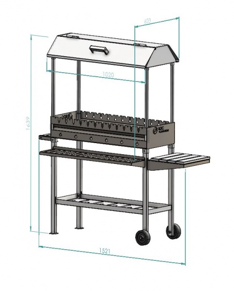 Мангал-барбекю трансформер стационарный 1530х650х1150 с колесиками