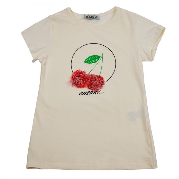 Футболка для дівчинки ALG з вишнями 720476 р.152 кремовий 
