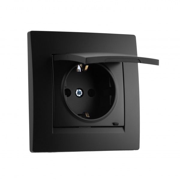 Розетка із заземленням UP! (Underprice) One Plus з кришкою антрацит 706-4242-123B